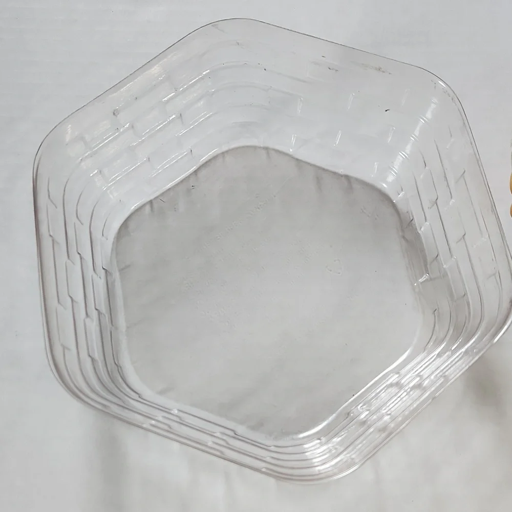 1998 Longaberger Hexagonal Basket With Flowered Liner and Plastic Insert